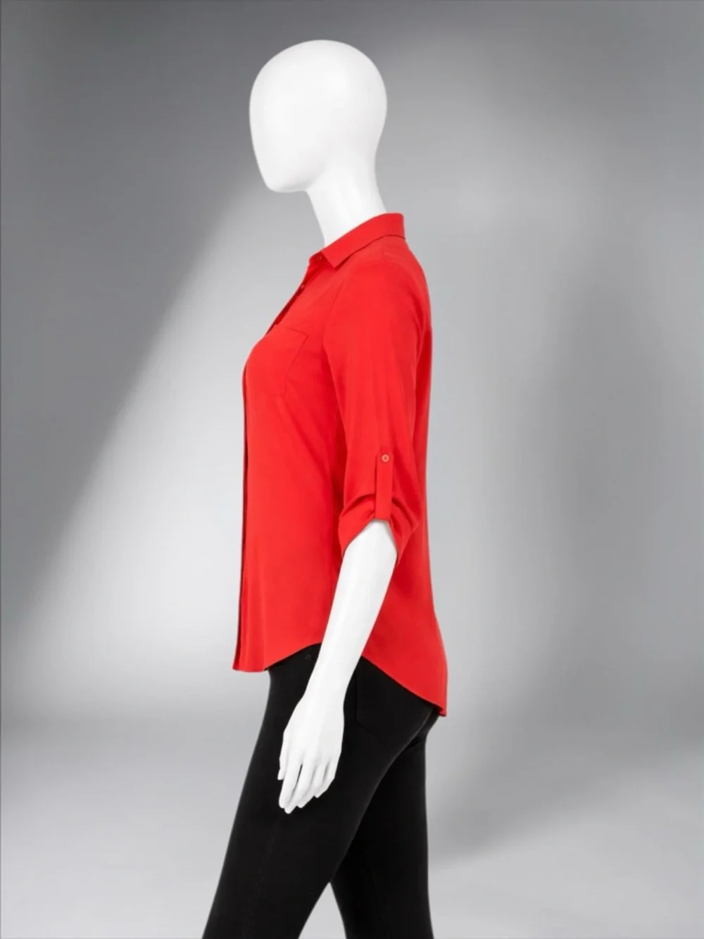 Red Button-Front V-Neck Women's Blouse